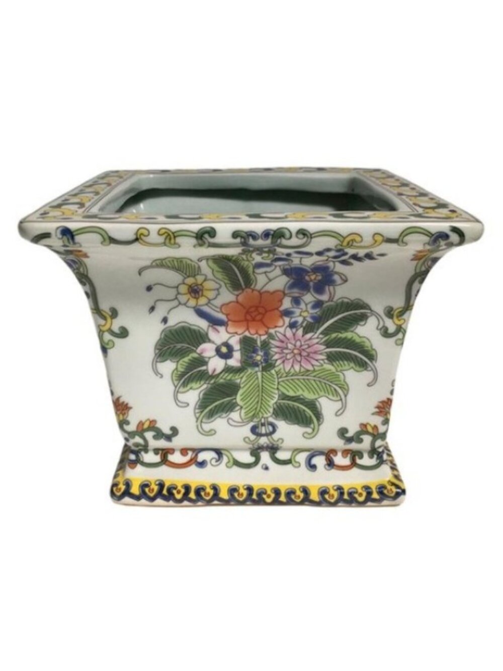 Light Tobacco Leaf Porcelain Planter Cachepot Chinoiserie Style Grandmillenial